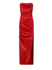 Satin Strapless Solid Ankle Length Dress