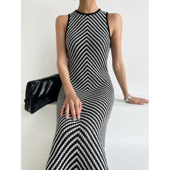 Striped Ribbed Midi Dress
