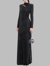 Pleated Diamond Asymmetrical Long Dress