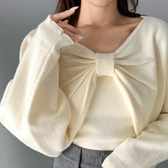 Bow Knit Top and Sweater Suspender Two-piece Set