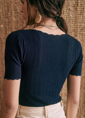 Damen-Strick-Häkelshirt mit V-Ausschnitt