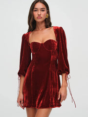 Backless Lace Up Long Sleeve Dress