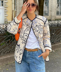Cotton Printed Quilted Long Sleeve Patchwork Jacket