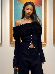 Fur Collar Single Breasted Knitted Sweater