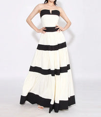 Colorblock Patchwork Bow Strapless Long Dress