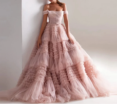 Net Tiered Layer Strapless Party Dress