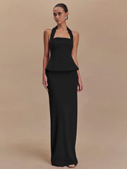 Square Collar Halter Top and Long Skirt Two-Piece Set