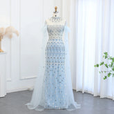 Light Blue Mermaid Evening Gown with Cape Sleeves
