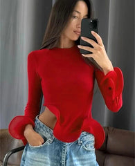 Red Ruffle Crop Top