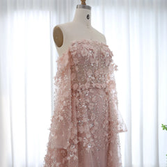 3D Floral Pink Evening Gown with Overskirt