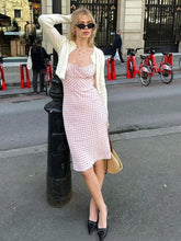 Spaghetti Strap Tie Up Plaid Pink Midi Dress