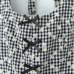 Gray Embroidery White Flower Bow Halter Mini Dress