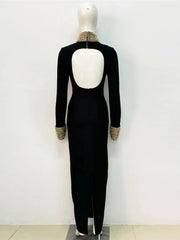 Turtleneck Gold Pearls Long Sleeve Dress