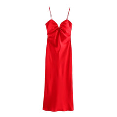 Spaghetti Strap Red Solid Dress