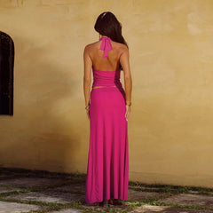 Halter Crop Top and Long Skirt Two Piece Set