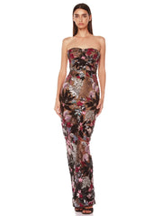 Sequin Floral Strapless Maxi Dress