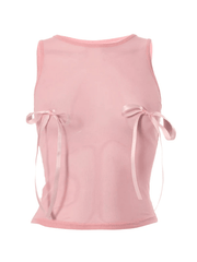 Transparentes Tanktop aus Netzstoff mit Schleife in Rosa
