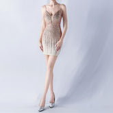 Short Dress Beaded Suspenders Hip Dress