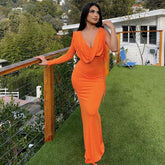 Shoulder Long Sleeve Swing Collar TiedElegant Slim Fit Hip Dress