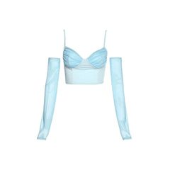 Himmelblaues Set aus Oberteil und Handschuhen