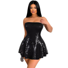 Vestido ajustado con lentejuelas y cintura ajustada y sin mangas con top de tubo