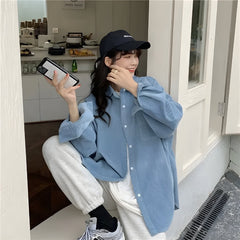 Cordhemd mit Smiley-Stickerei