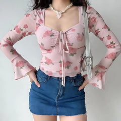 Soft Girl Rose Garden Mesh-Top
