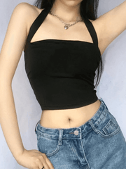 Solid Color Halter Cropped Tank Top