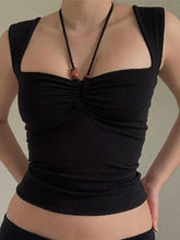 Einfarbiges Neckholder-Tanktop mit Plissee