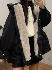 Einfarbige Jacke mit Kapuze, Kordelzug und Klappe