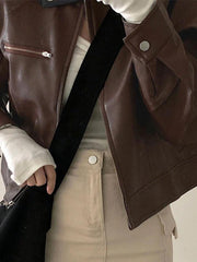 Chaqueta de cuero sólida con cremallera