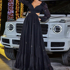 Elegant Dress Chiffon Stitching Cropped Outfit Large Swing Cocktail Formal Maxi Dress