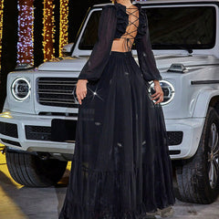 Elegant Dress Chiffon Stitching Cropped Outfit Large Swing Cocktail Formal Maxi Dress