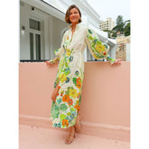 Printing Single Breasted Long Sleeve Dress Loose Casual