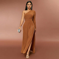 Dress Slim Shoulder Long Sleeve Split Casual Dress