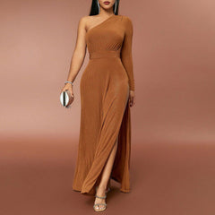 Dress Slim Shoulder Long Sleeve Split Casual Dress