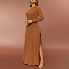 Dress Slim Shoulder Long Sleeve Split Casual Dress