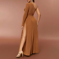 Dress Slim Shoulder Long Sleeve Split Casual Dress