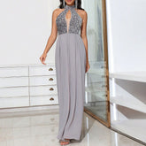 Halter Stitching Sequined Backless Evening Dress