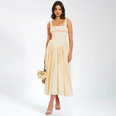 Dress Square Collar Sling Stitched Backless Dress