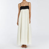 Black White Contrast Color Sling French Backless Long Pettidress