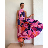 Halter Pleated Dress Casual Loose Vacation Dress