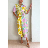 Vestido de vacaciones suelto, informal, de manga corta, con bolsillos y cordones