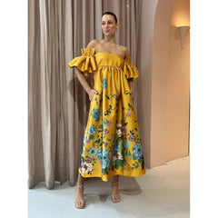 Off Shoulder Pocket Dress Loose Casual Multi Color