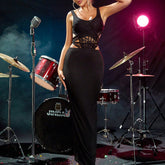 Popular Elegant Dress Lace Stitching Hollow Out Cutout Party Strap Dress