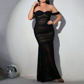 Popular Plus Size off Shoulder Mesh Sheath Evening Dress