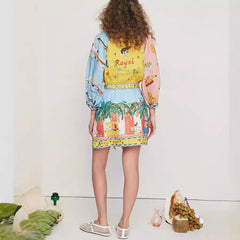 Vestido casual holgado con mangas 3/4 y cordones estampado