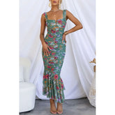 Printed Casual Sling Dress Vacation Zipper Slim Fit Dress