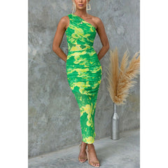 Vestido informal de fiesta con estampado de hombros elásticos