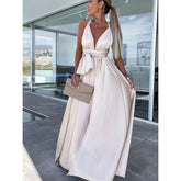 Changeable Lace up Dress Loose Casual Slit Dress